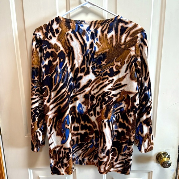 Jones New York Brown Blue and Black Animal Print Graphic Blouse size L - Picture 2 of 8